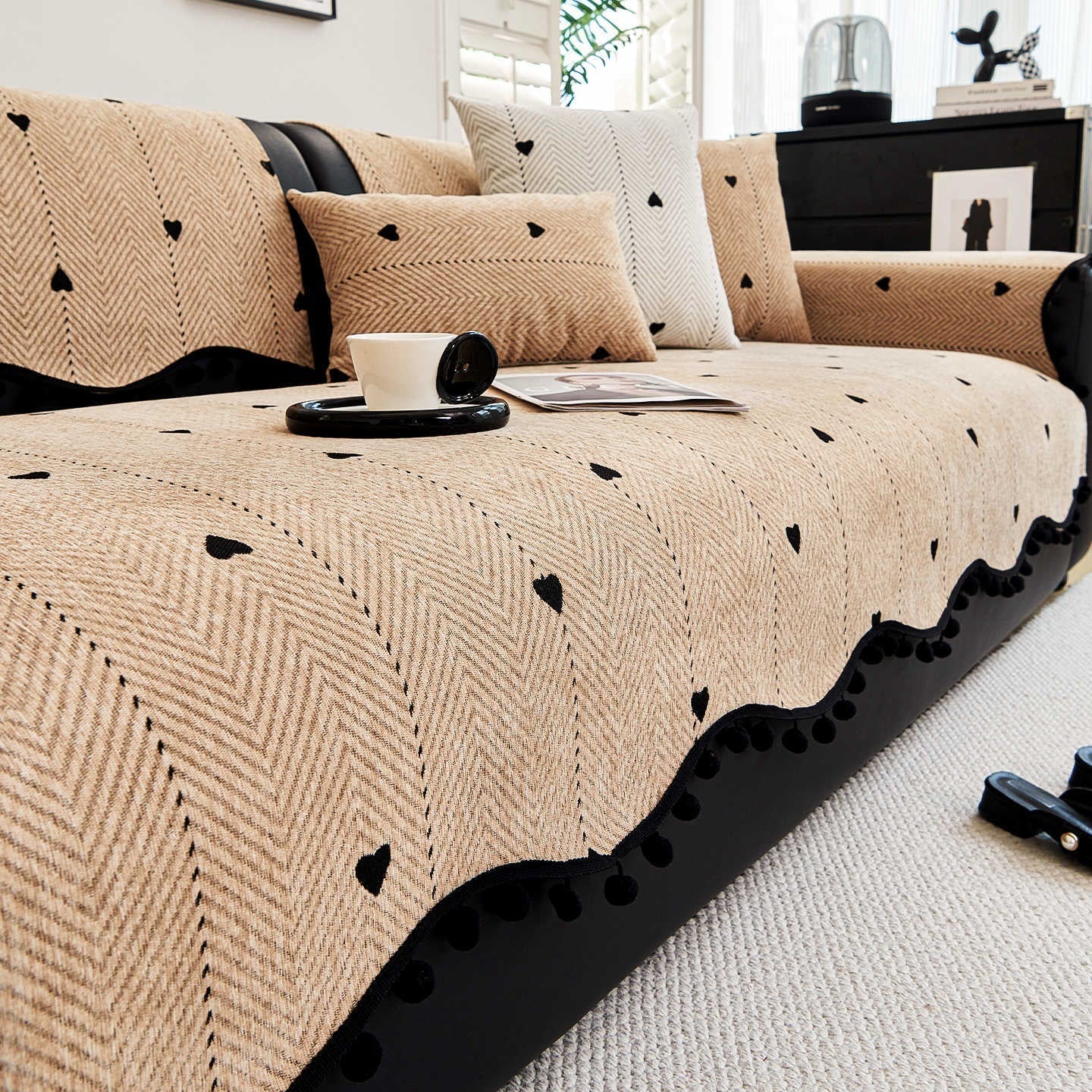 Chenille Straight-row Leather Sofa Cushion - DropOnline.co