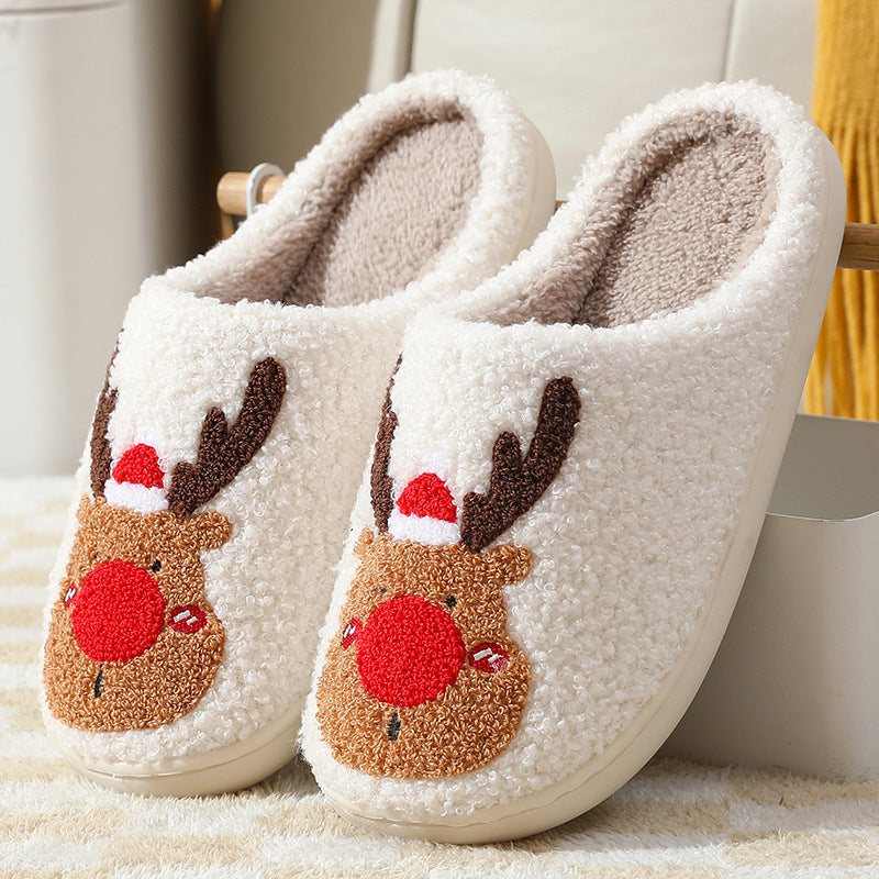 Christmas Shoes Winter Home Slippers Elk Soft Cozy Bedroom Slipper Slip On House Shoes - DropOnline.co