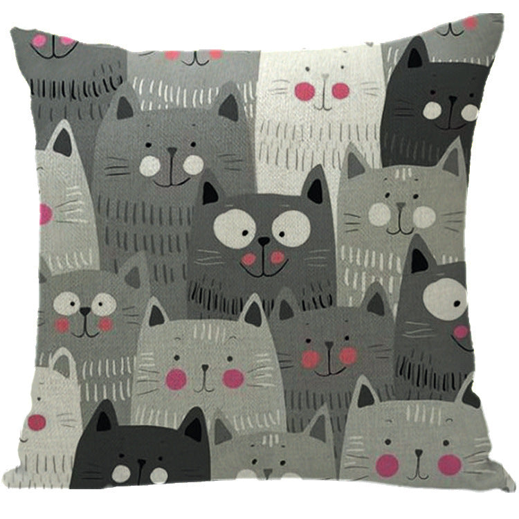 Home Halloween Linen Pillowcase Cat Cushion Cover - Spooky Seasonal Decoration - DropOnline.co
