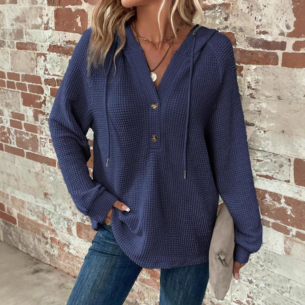Women's V-Neck Long Sleeve Pullover Sweater - Casual Sports Style - DropOnline.co