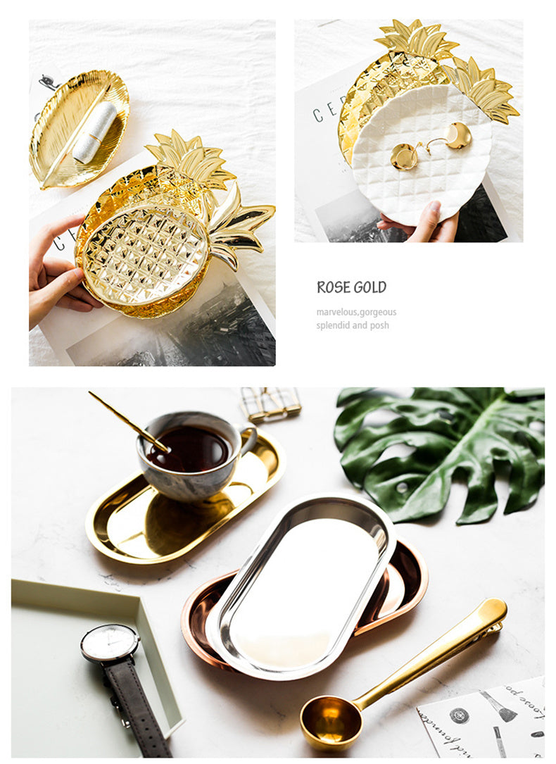 Gold Plated Dessert Plate Ceramic Jewelry Plate Home Decor - DropOnline.co