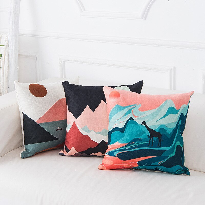 Mountain tree sunrise oil painting cushion cover - DropOnline.co