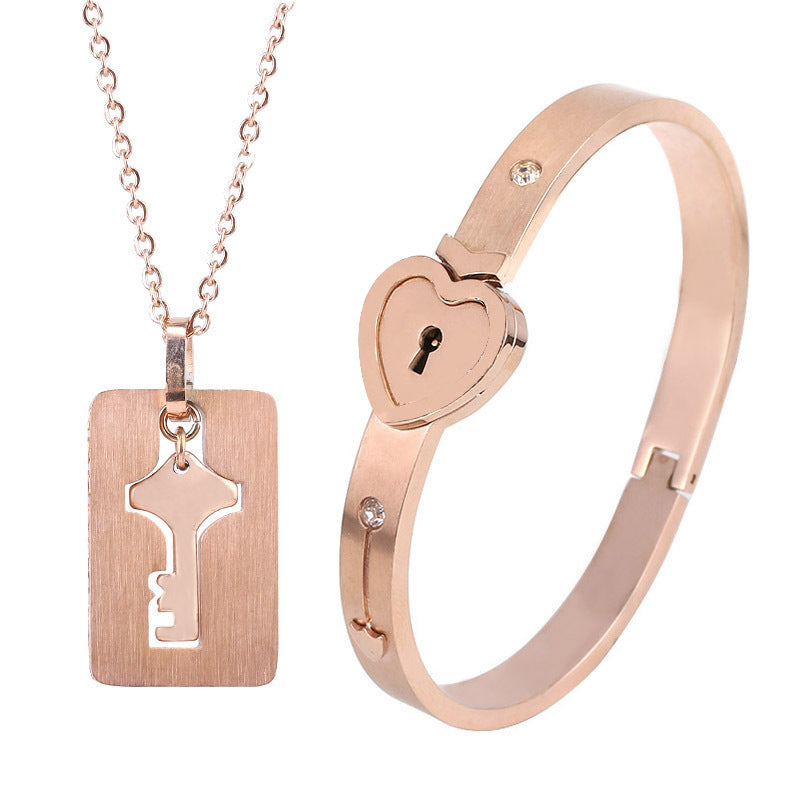 Fashion Jewelry Titanium Steel Couple Love Lock, Bracelet, Key Set, Necklace - DropOnline.co