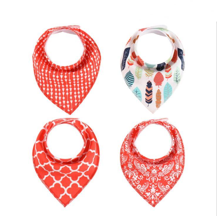 Baby Bandana Bibs 4-Pack - Cotton Triangle Drool Bibs with Arrow & Wave Prints - DropOnline.co