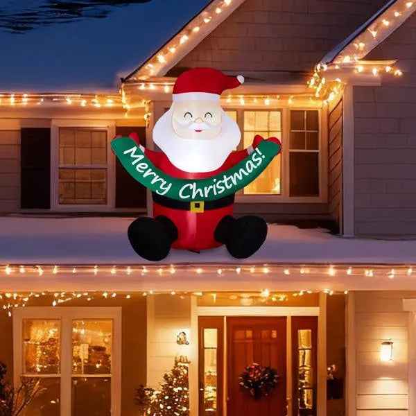 5.8FT Inflatable Santa Claus Holding Merry Christmas Banner - LED Yard Decoration - DropOnline.co
