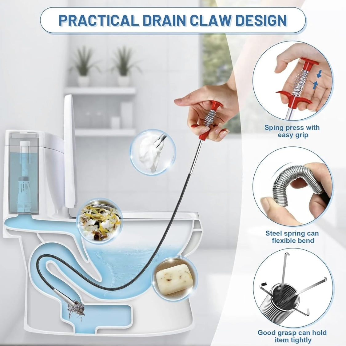 Drain Snake, 63in 33in Drain Clog Remover, 60cm 160cm Spring Pipe Dredging Tools, Drain Cleaner Sticks Clog Remover Cleaning Tools, Gutter Cleaning Tools Drain Cleaner For Toilet Sewer Shower Kitchen - DropOnline.co