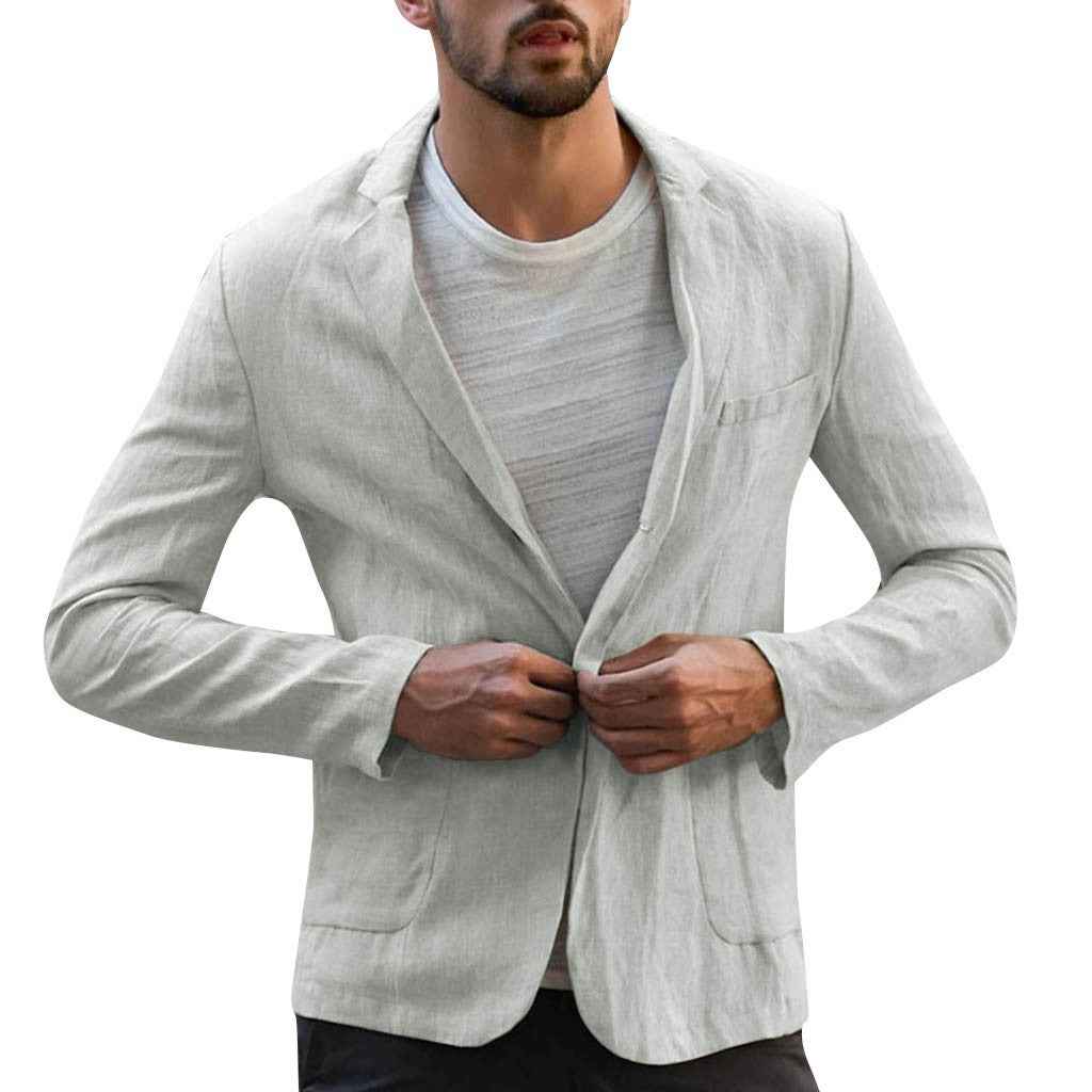 Men's Cotton Linen Solid Color Casual Suit Jacket - Lightweight Blazer