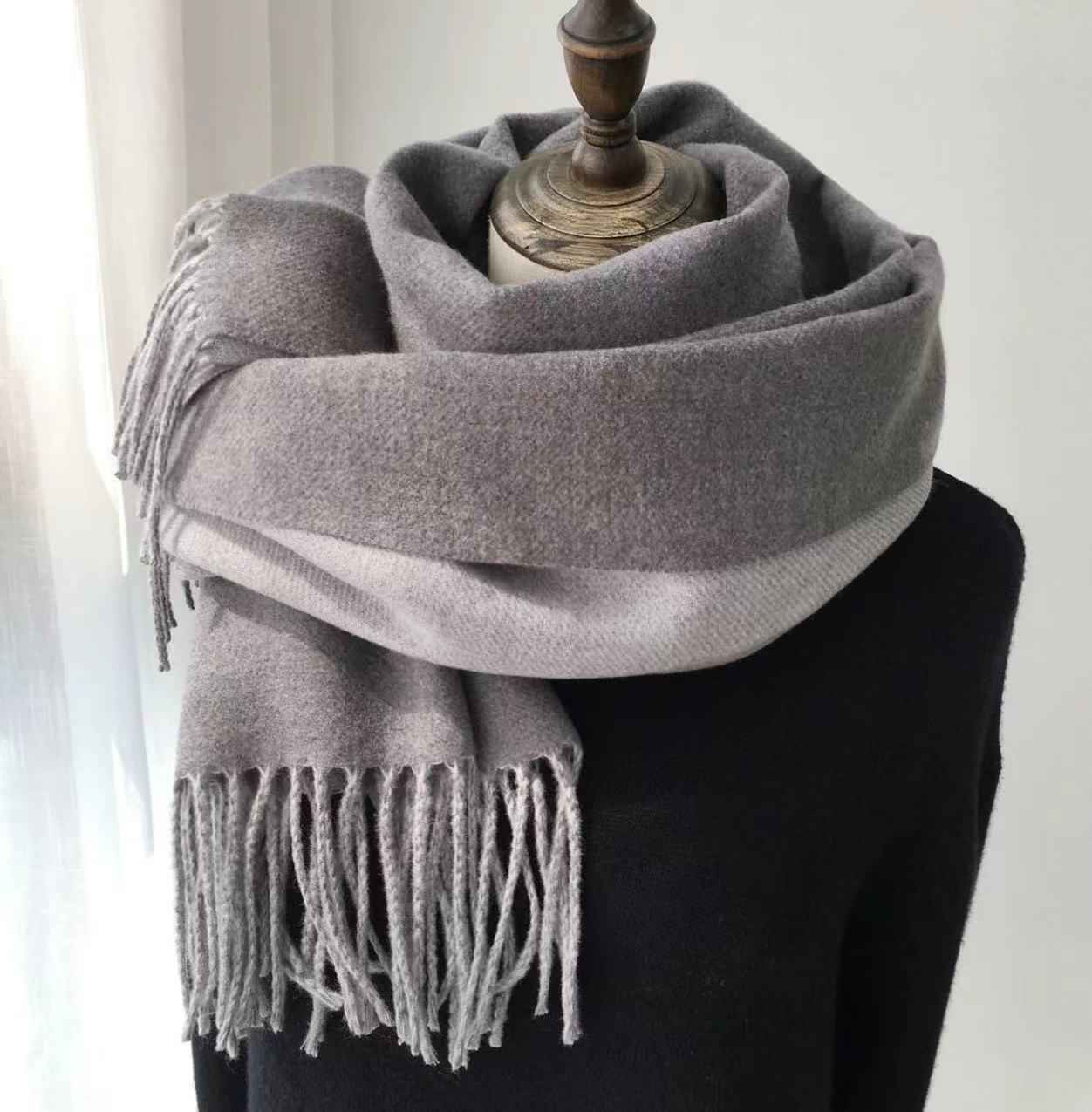 Double-Sided Artificial Australian Wool Scarf Shawl - Reversible Warm Wrap