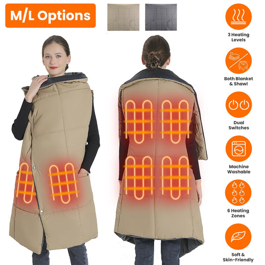 USB Heated Blanket - Electric Heated Poncho Shawl with 3 Heating Levels & 6 Zones - DropOnline.co