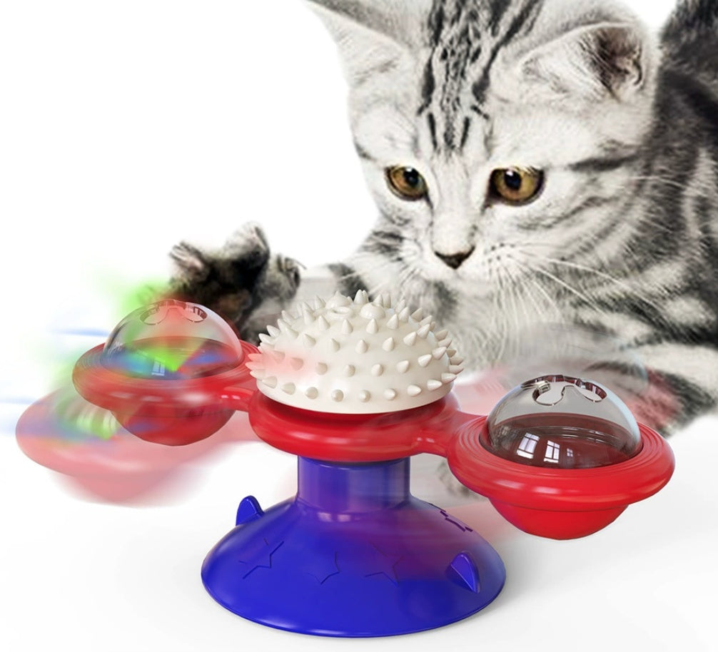 Cat Entertainment Set- Interactive Rotating Disk, Feather Teasers, Tumbler, Windmill Toy - Keeps Cats Active & Engaged - DropOnline.co