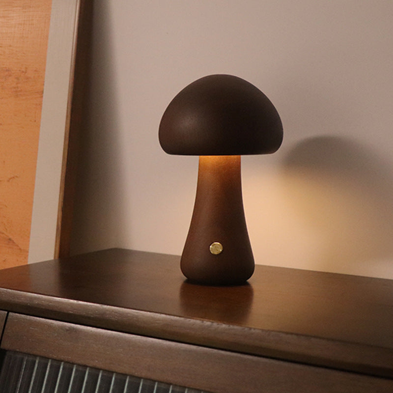 INS Wooden Cute Mushroom LED Night Light - Touch Switch Bedside Table Lamp for Bedroom - DropOnline.co