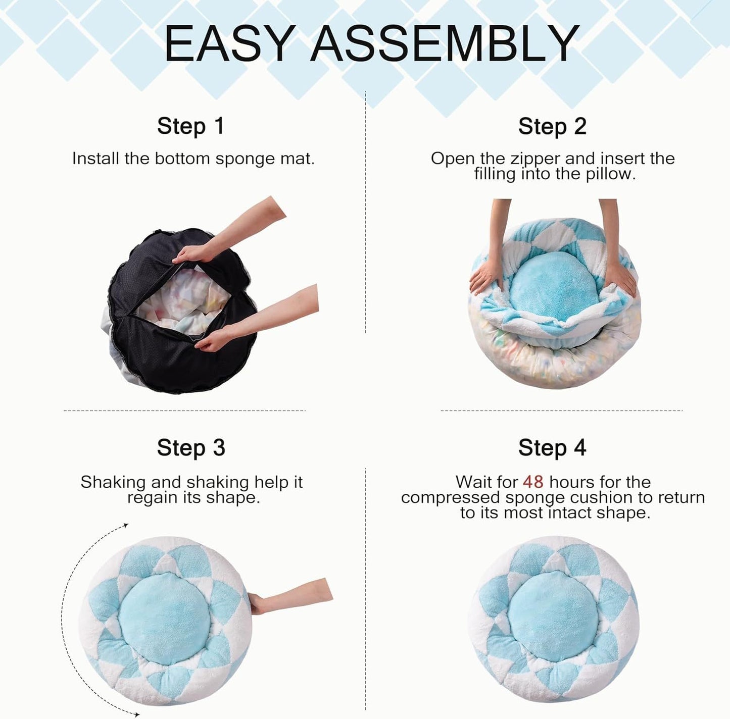 MEWOOFUN Donut Cat Bed For Indoor Cats - Round Washable Plush Pet Bed With Jacquard Shaggy Fabric & Non-Slip Bottom, Calming Small Dog Bed For Puppy & Kitten, 23 Inch Blue Check - DropOnline.co