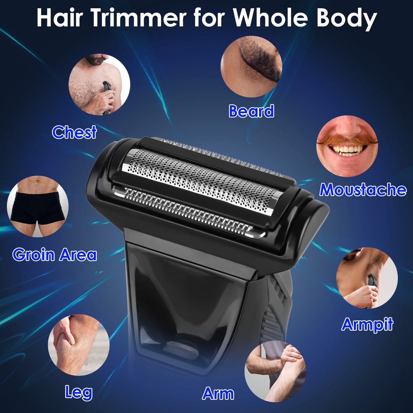 1Pc 2 In 1 Electric Body Trimmer For Men Cordless Beard Groin Ball Pubic Hair Shaver IPX7 Waterproof Razor With LED Light LCD Display Guard Comb Shaving Head - DropOnline.co