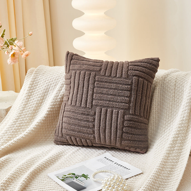 Sofa Bed Side Cushion Comfortable Velvet Vertical And Horizontal Lines Pillow Cover - DropOnline.co