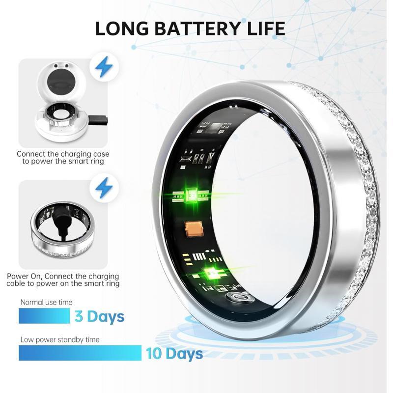 2025 New Smart Ring For Women Luxury Elegant Diamond Ring With Visible Tech Core Heart Rate Sleep Tracker Fitness Health Monitor IP68 Waterproof  Compatible - DropOnline.co