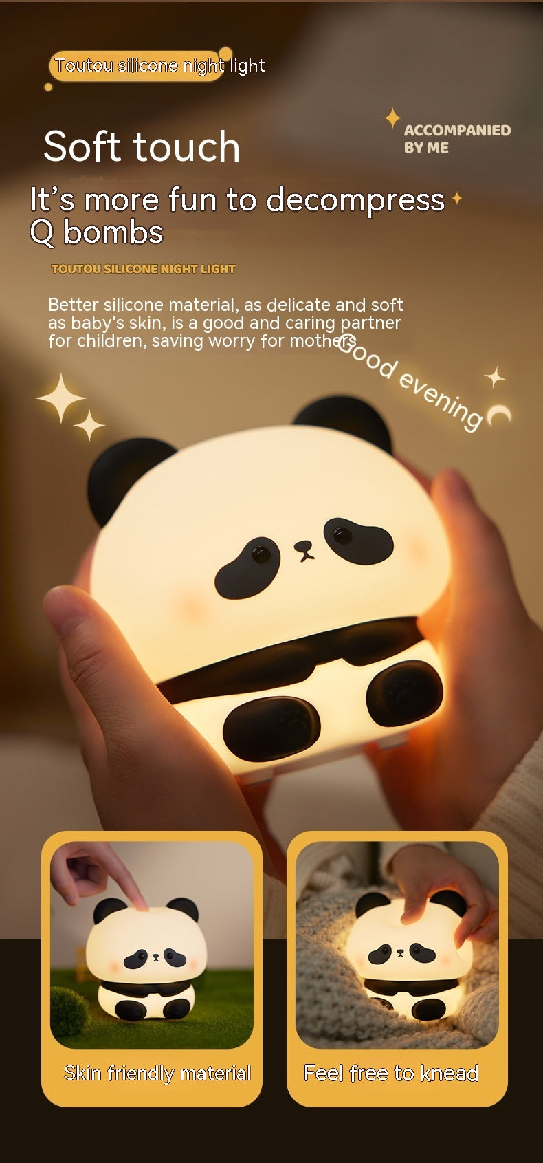 Panda LED Night Light - Cute Silicone USB Rechargeable Touch Lamp with Timing for Children - DropOnline.co