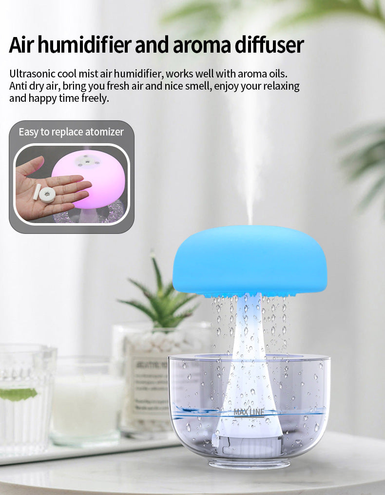 Jellyfish Raindrop Humidifier Ultrasonic Atomization Seven-color Ambience Light Cloud Rain Aroma Diffuser Home Decor - DropOnline.co