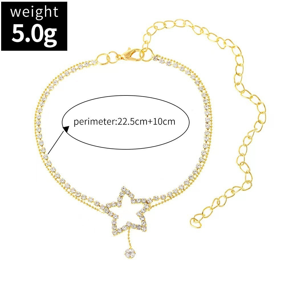 Women's Fashion Personality Five-pointed Star Heart Shape Rhinestone Bead Necklace Anklet - DropOnline.co