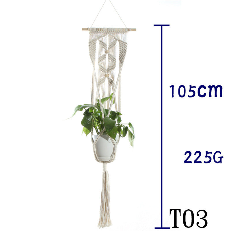 Flower Pot Net Bag Beige Cotton Rope Indoor Plant Hanger Hanging Basket Sling - DropOnline.co