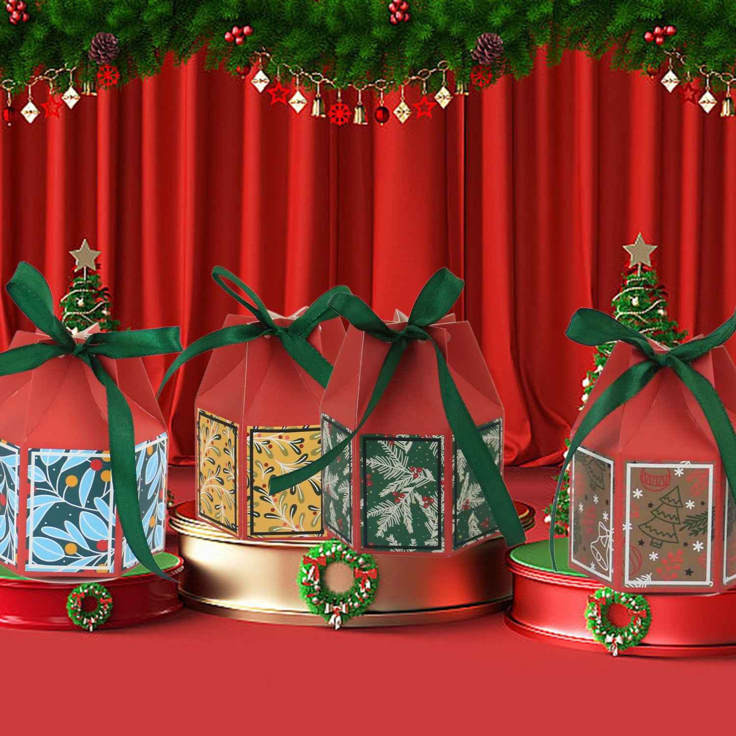 Christmas Treat Boxes with Ribbons - 20 Pack Festive Gift Boxes Set - DropOnline.co