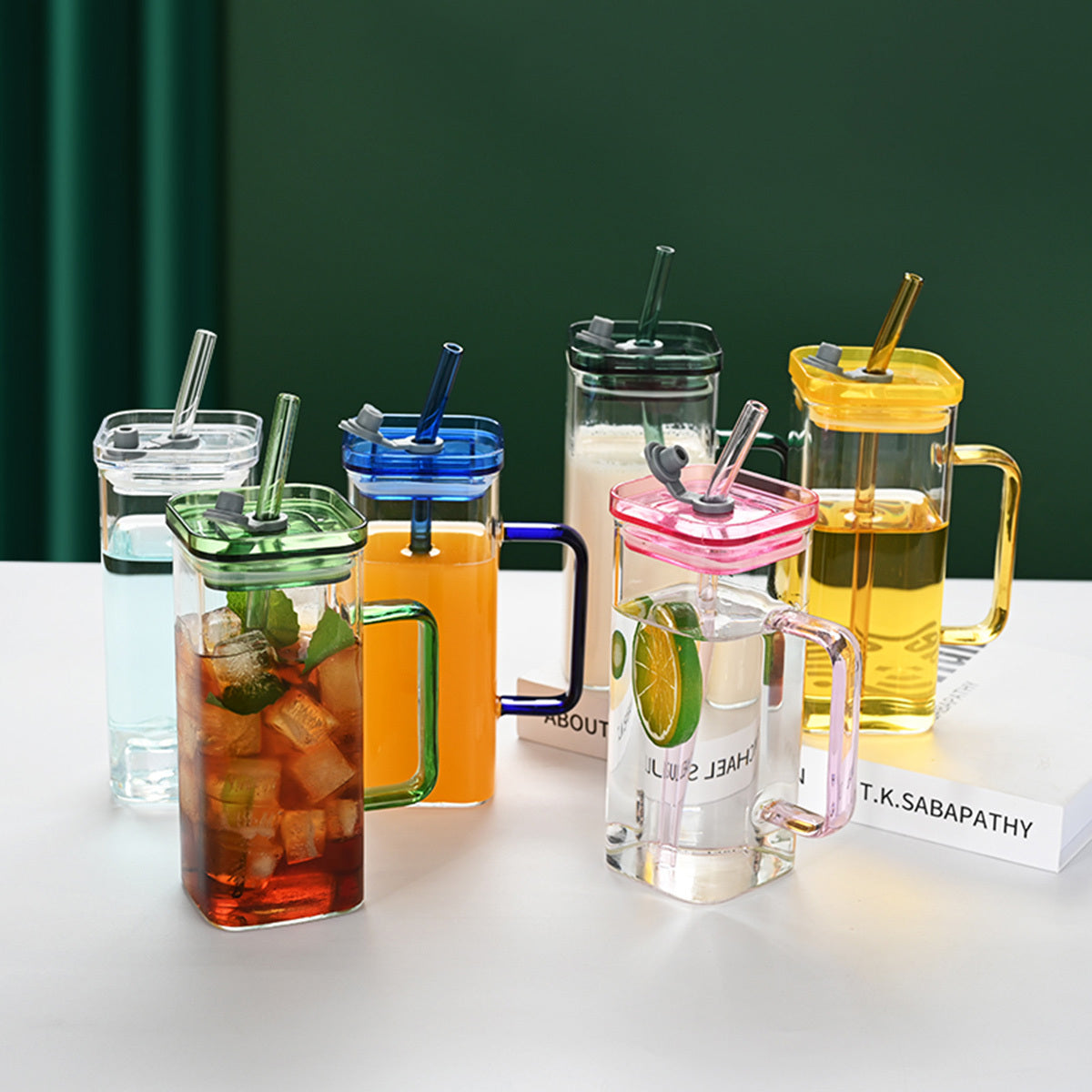 1 Pcs Transparent Glass Straw Cup, 6 Colors Square Glass Cup With Straw And Lid, High Borosilicate Glass Cup, Milk Cup, Juice Cup, Cold Drink Cup, Coffee Cup, Tea Cup, Office Cup, Gift Cup - DropOnline.co