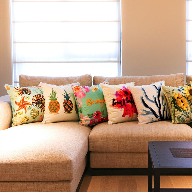 Velvet Embroidered Throw Pillow Printed Cushion Cover - DropOnline.co