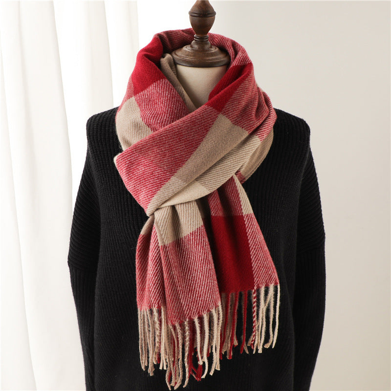 Korean Style Contrast Color Artificial Cashmere Scarf - Women's New Winter Scarf - DropOnline.co