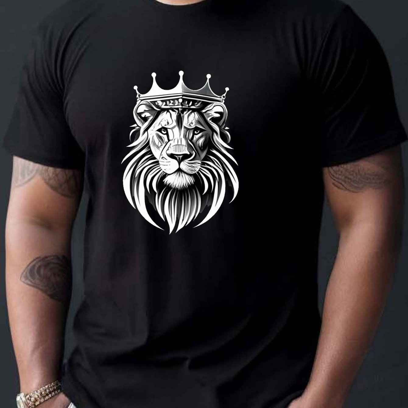 Lion Wearing Crown T-Shirt - Men's Majestic King Graphic Tee