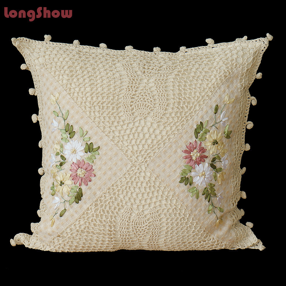 Cotton Pillow Case Satin Embroidered Cushion - DropOnline.co