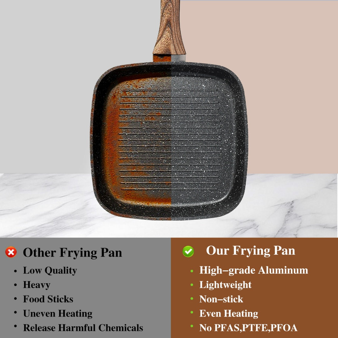 Nonstick Frying Pan Skillet Set, 3 Piece Square Grill Pans With Stay Cool Handle & PFOA Free, Compatible With All Stovetops - DropOnline.co