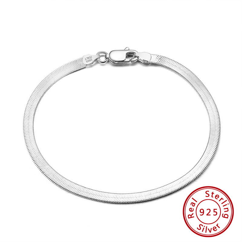 S925 Sterling Silver Bracelet Flat Snake Bone - DropOnline.co