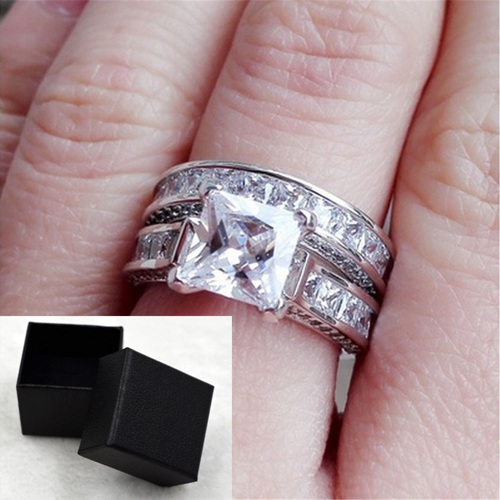 New Style Charm Couple Rings His Her Silver Color Princess Cut CZ Anniversary Promise Wedding Engagement Ring Sets - DropOnline.co
