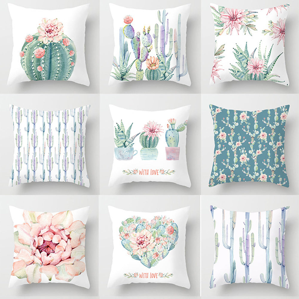 Watercolor Cactus Flowers Green Succulents Cushion Cover - DropOnline.co