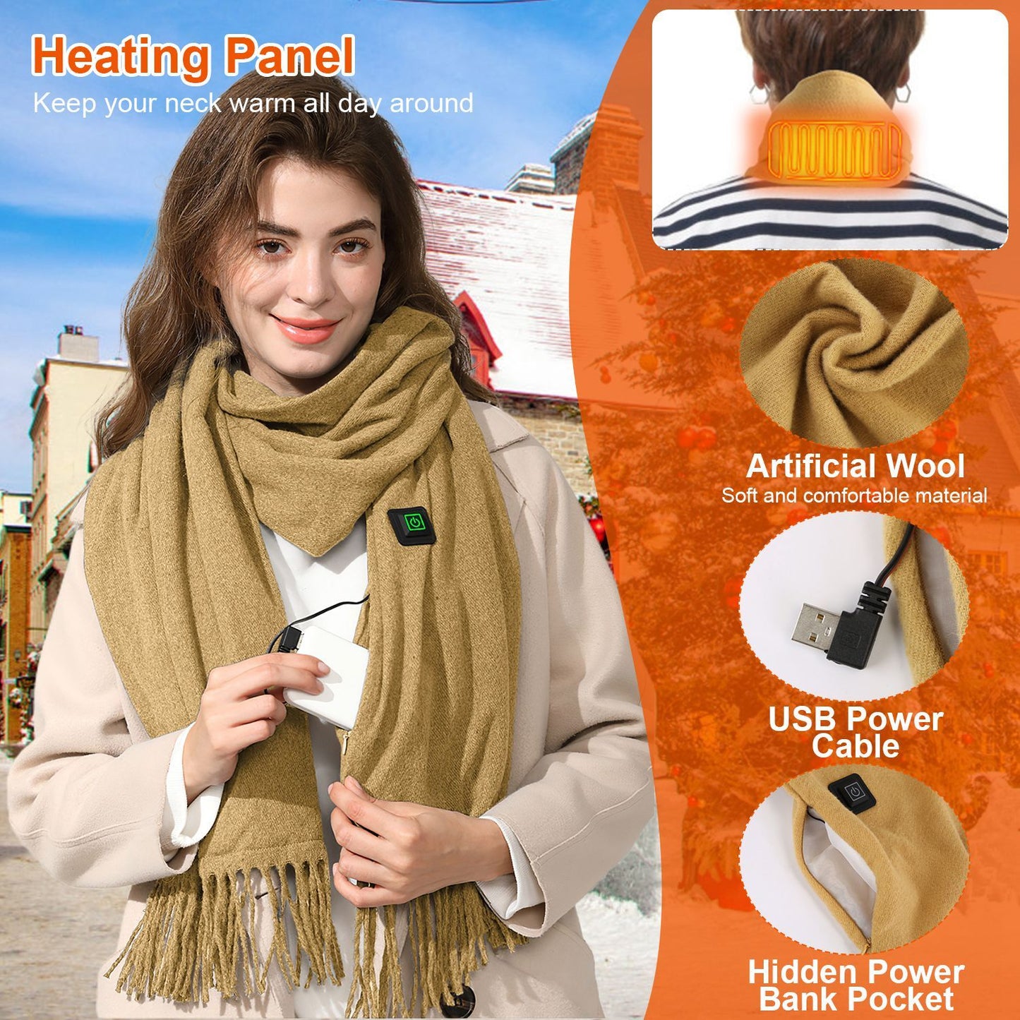 USB Electric Heated Winter Scarf - 3 Heating Modes for Outdoor Activities - DropOnline.co