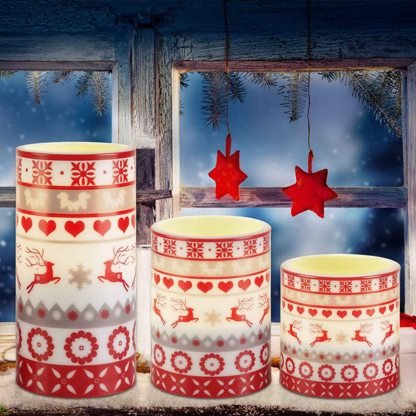3Pack Christmas Flameless LED Candles - Deer Flickering Pillar with Remote Control - DropOnline.co