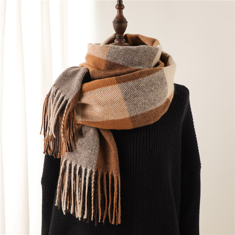 Korean Style Contrast Color Artificial Cashmere Scarf - Women's New Winter Scarf - DropOnline.co