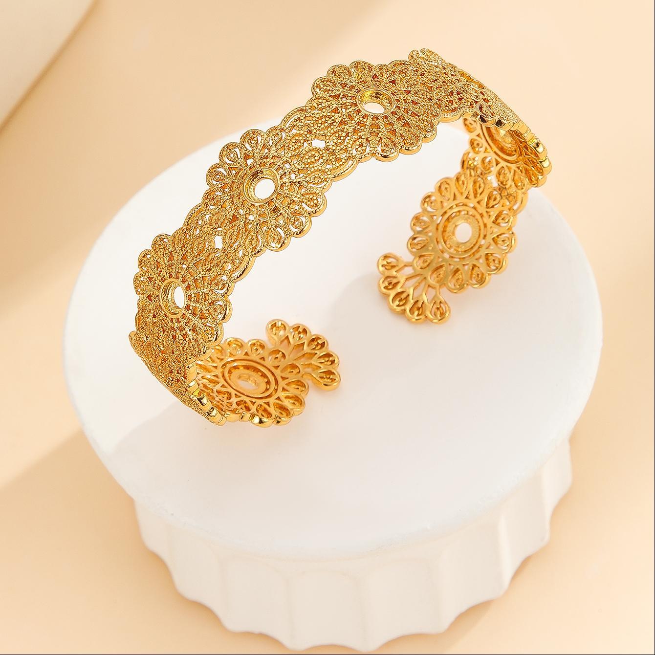 1pcs Luxury Style Gold Bracelet Hollowed Out Lace Flower Design Wedding Gold Jewelry - DropOnline.co