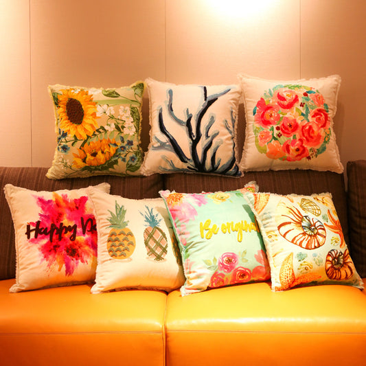 Velvet Embroidered Throw Pillow Printed Cushion Cover - DropOnline.co