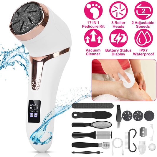 17Pcs Electric Foot Callus Remover With Vacuum Foot Grinder Rechargeable Foot File Dead Skin Pedicure Machine With 3 Grinding Heads 2 Speeds Foot Care Tool - DropOnline.co