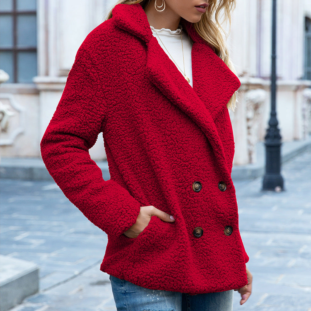 Women's Loose Lapel Fluffy Coat - Winter Button Jacket Cardigan - DropOnline.co