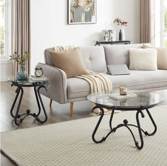 2-piece Coffee Table Set With Tempered Glass Surface - DropOnline.co