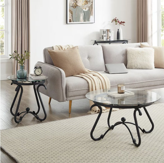 2-piece Coffee Table Set With Tempered Glass Surface - DropOnline.co