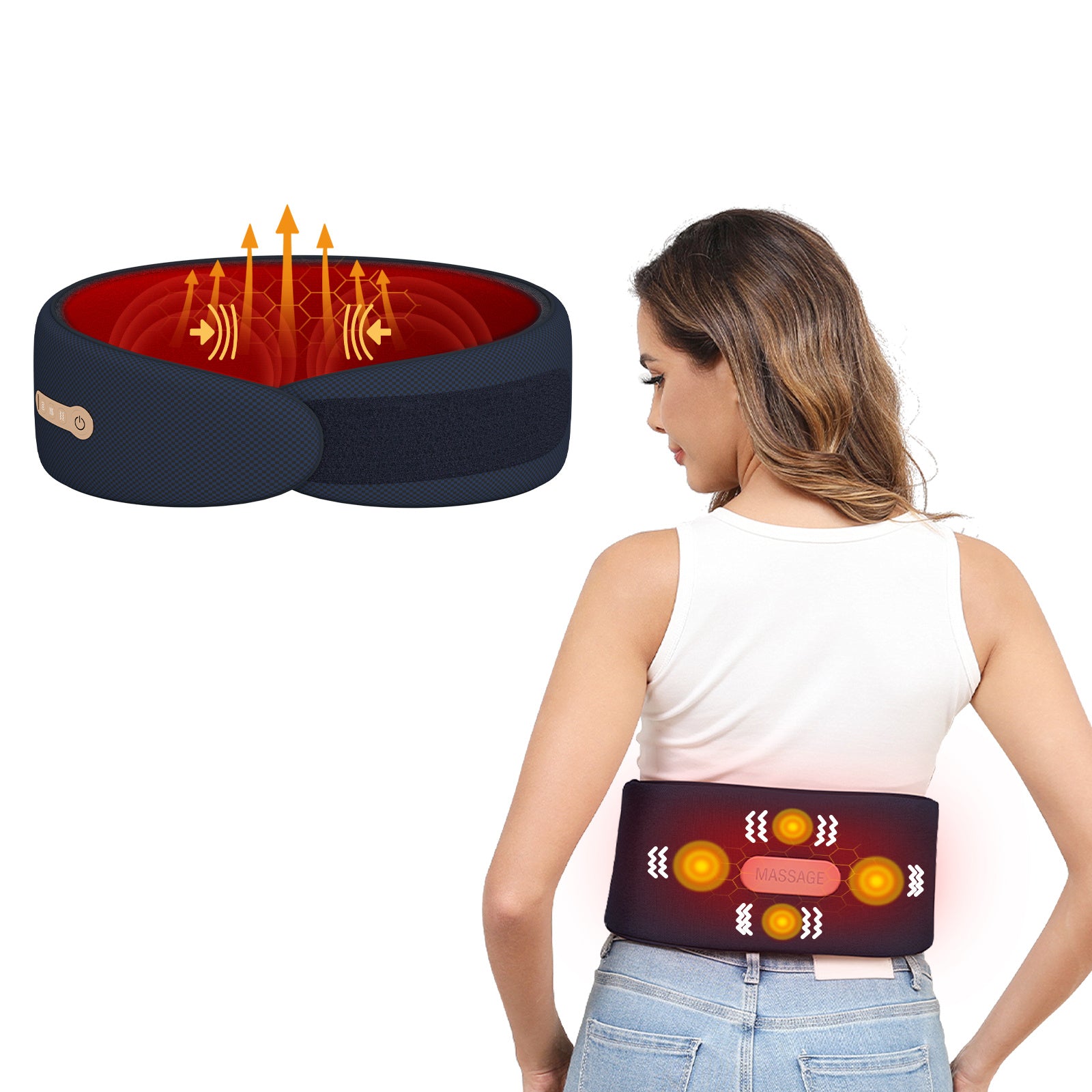 Smart Auto-Adjusting Heating Massager For Back Pain Relief, 4 Vibrations, 3 Modes, 3 Heat Levels, USB Rechargeable - DropOnline.co