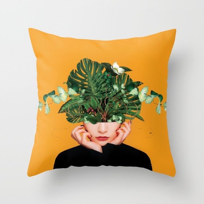 Abstract Print Flower Lady Cushion Cover - Artistic Pillow Cases for Modern Home Decor - DropOnline.co