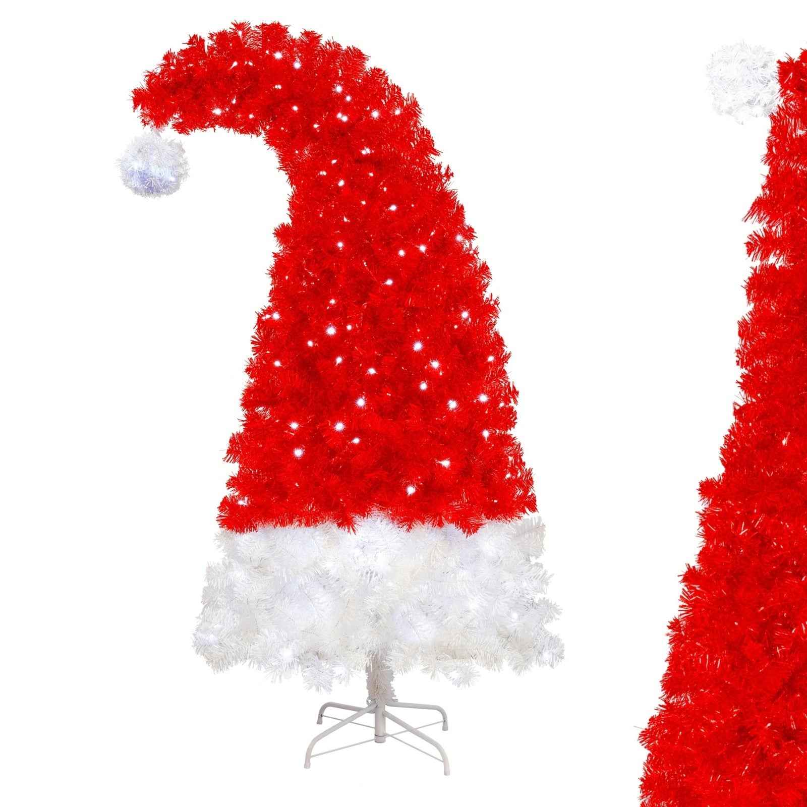 6FT Artificial Christmas Tree with LED Lights - Santa Hat Shape Whimsical Curved Tree (1050 Tips) - DropOnline.co