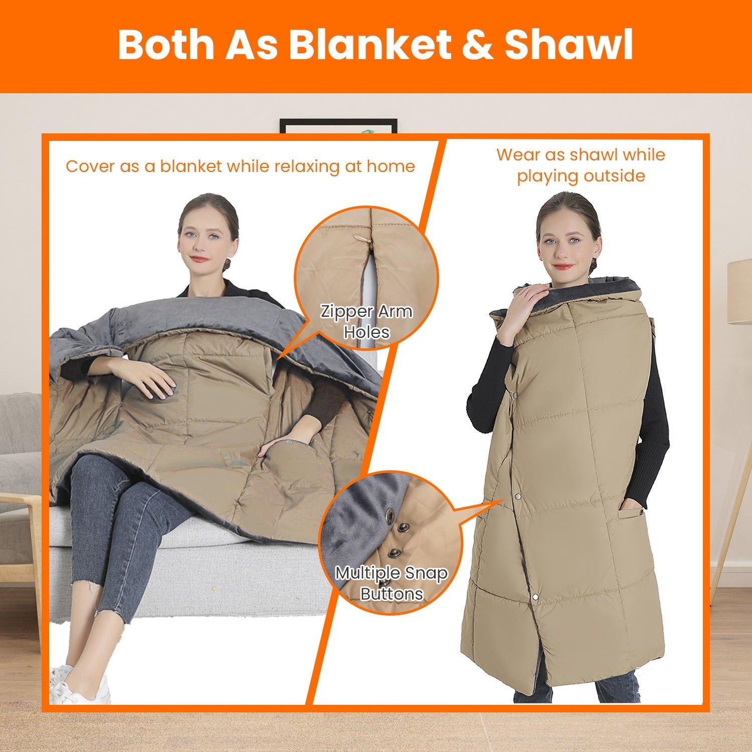 USB Heated Blanket - Electric Heated Poncho Shawl with 3 Heating Levels & 6 Zones - DropOnline.co