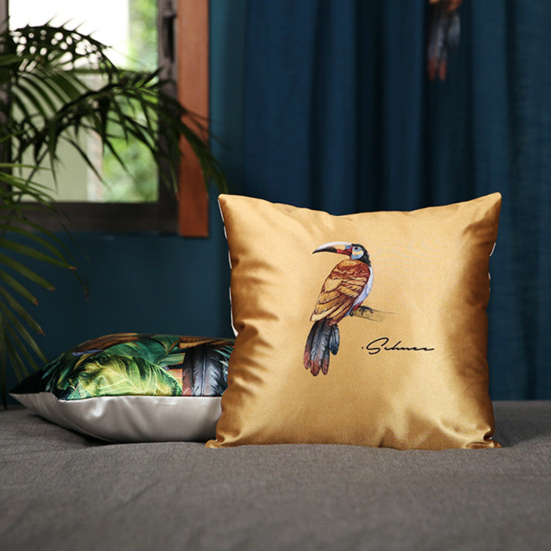 Modern rainforest bird green leaf print cushion cover - DropOnline.co
