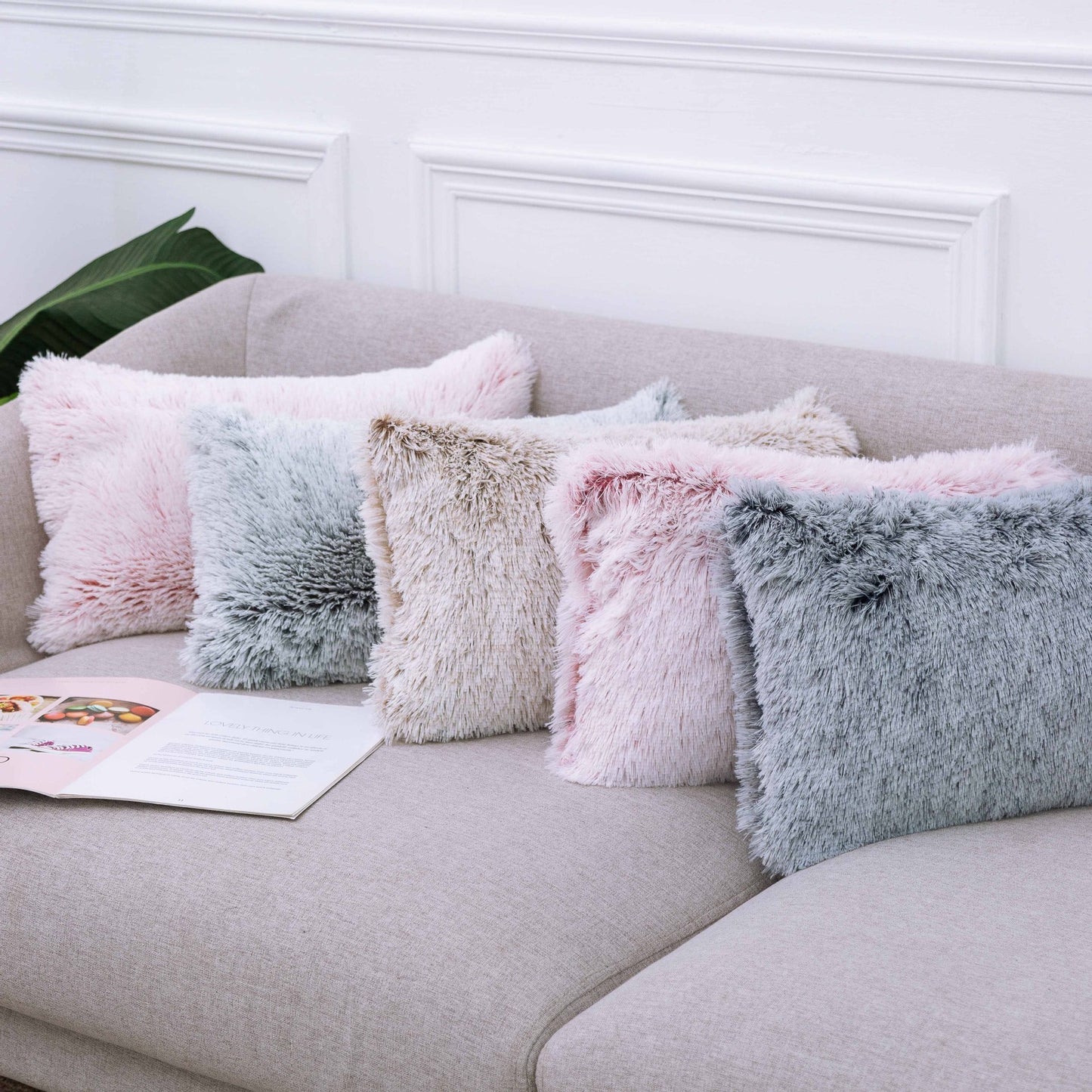 Long hair gradient color pillowcase back cushion plush pillowcase - DropOnline.co