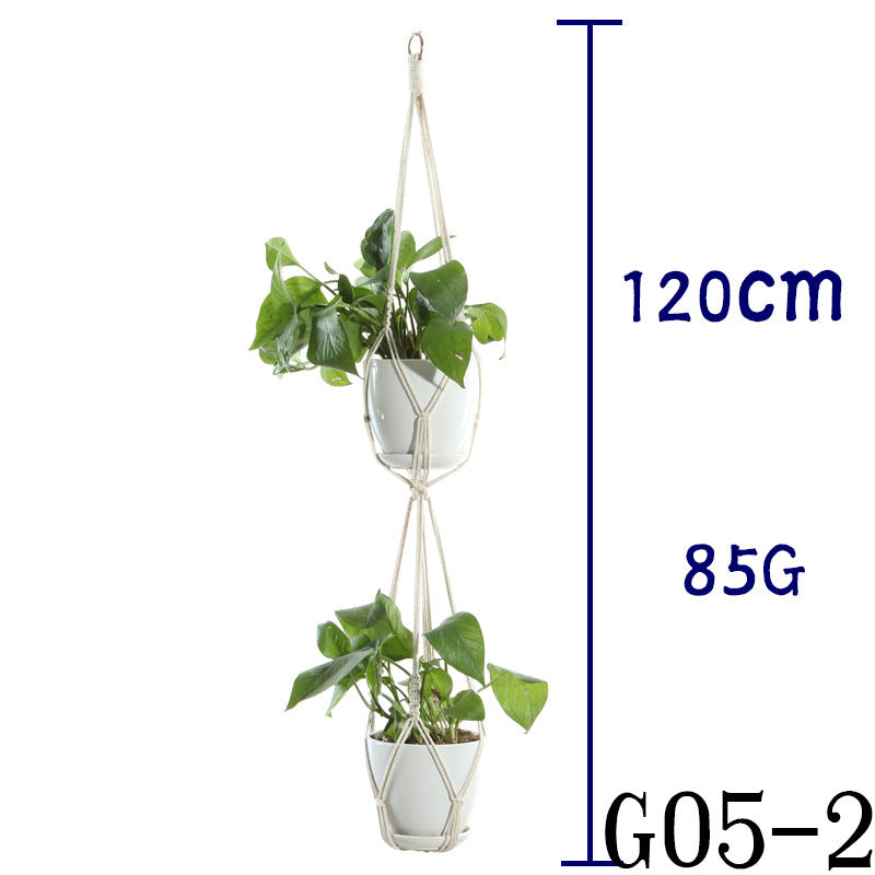 Flower Pot Net Bag Beige Cotton Rope Indoor Plant Hanger Hanging Basket Sling - DropOnline.co