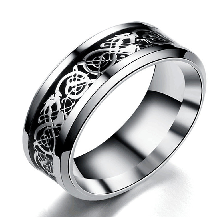 Stainless Steel Dragon Pattern Ring - Bold Statement Ring - DropOnline.co